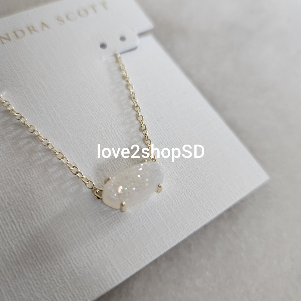 Kendra Scott Iridescent White Drusy Gold Ever necklace NWT 14k Plated